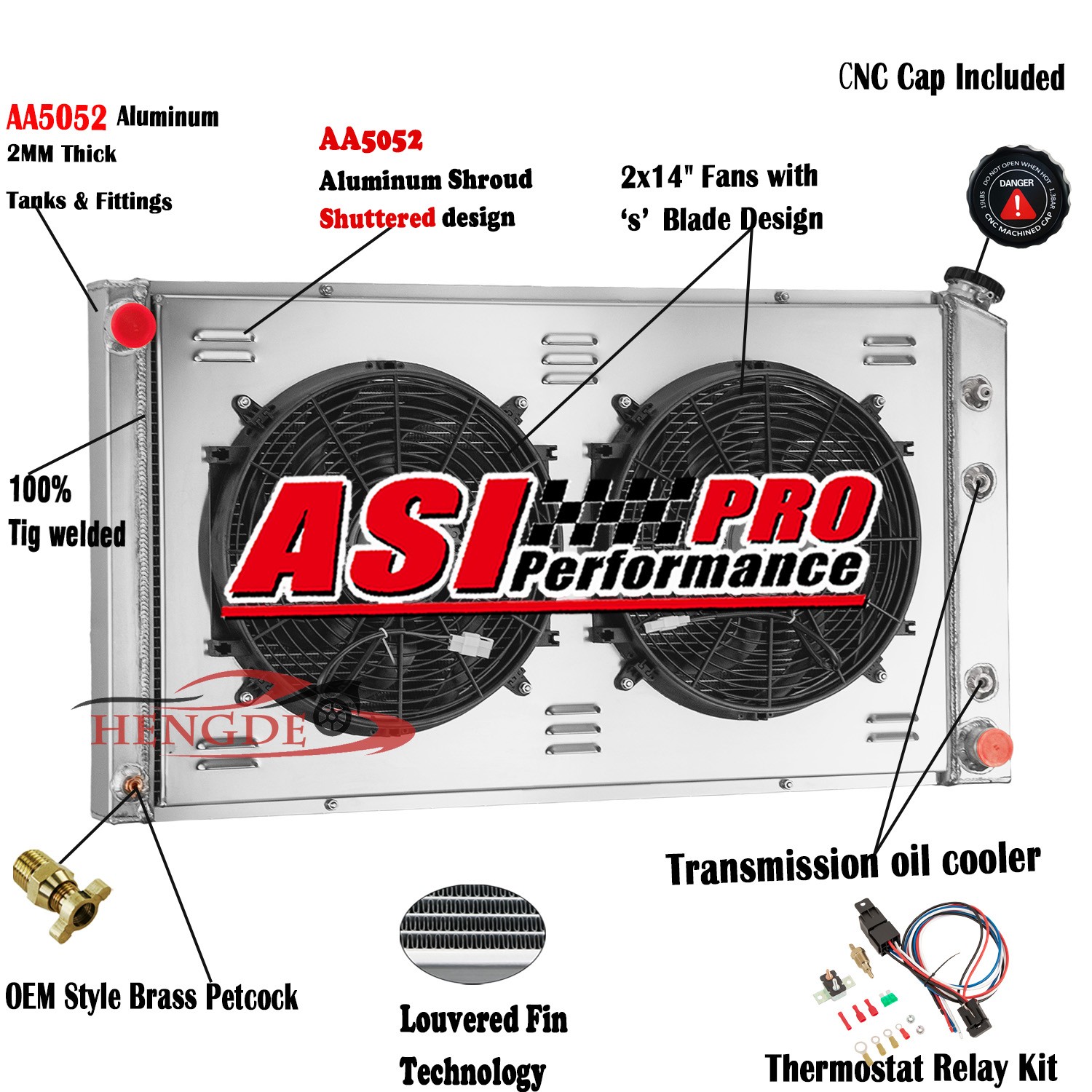 ASI 3 Row Radiator+Shroud Fan For 1989-91 Chevy GMC R2500 R3500 V2500 V3500 7.4L
