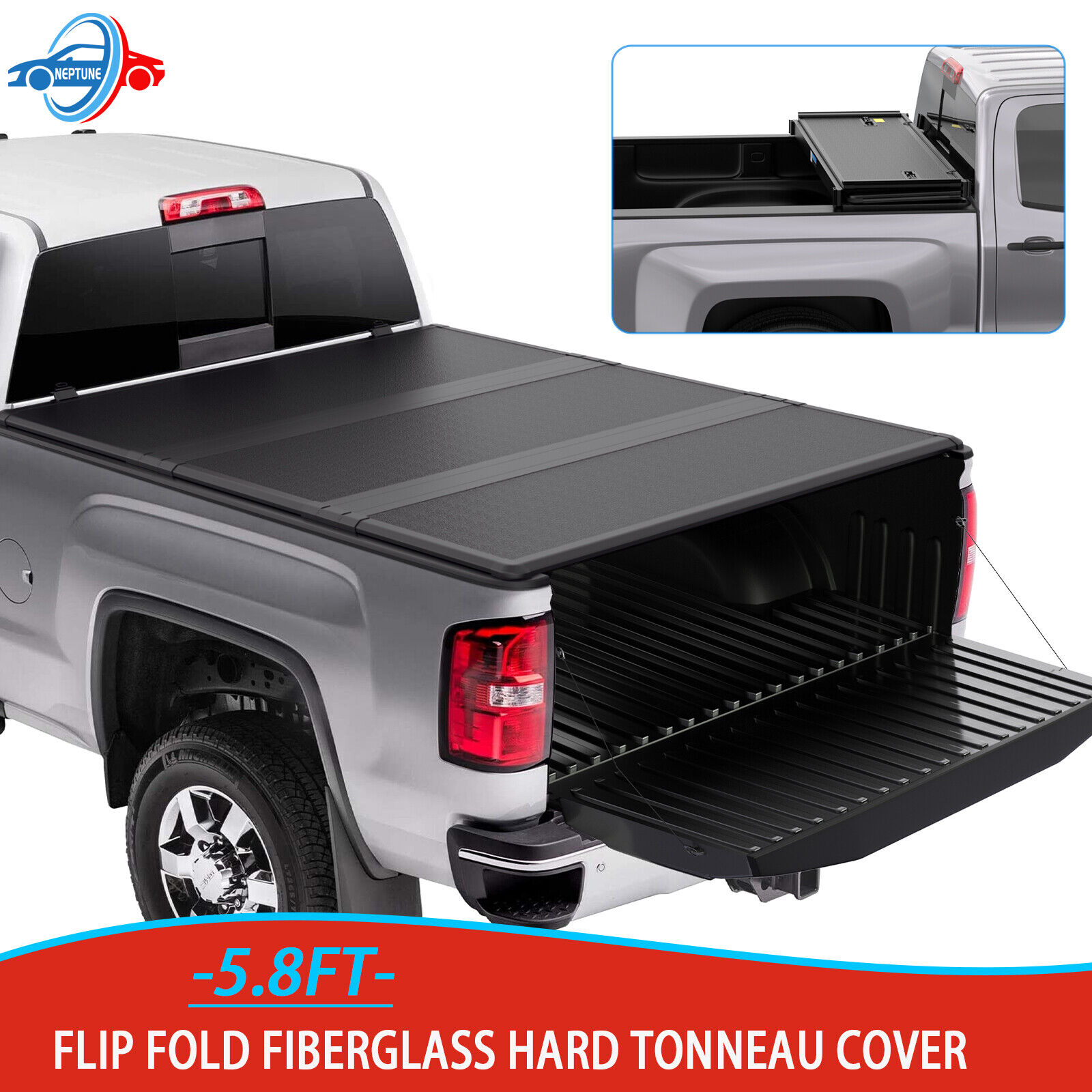 5.8FT FRP Hard Truck Bed Tonneau Cover For 2009-2022 2023 Dodge Ram 1500 3-Fold
