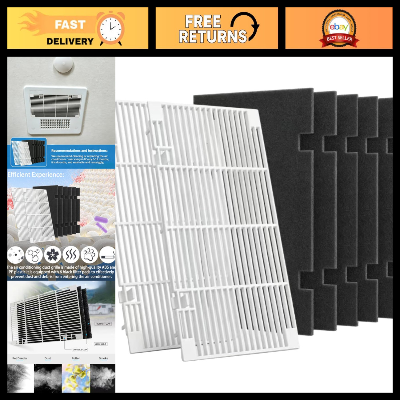 2 Pack RV Air Conditioner Grille & 6 Filters, 14\