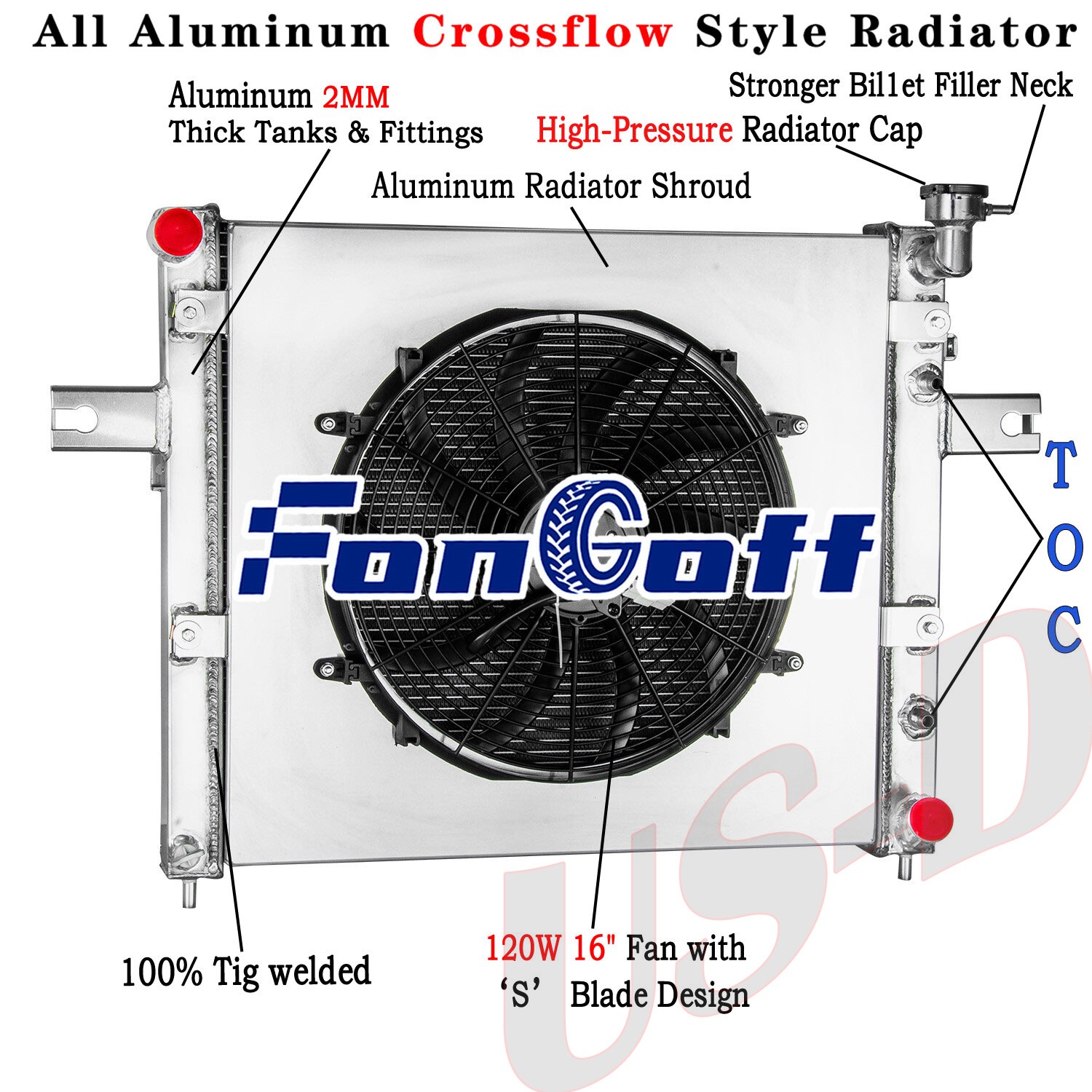 3 Rows Aluminum Radiator Shroud Fan Fit 99-2000 Jeep Grand Cherokee 4.7L V8