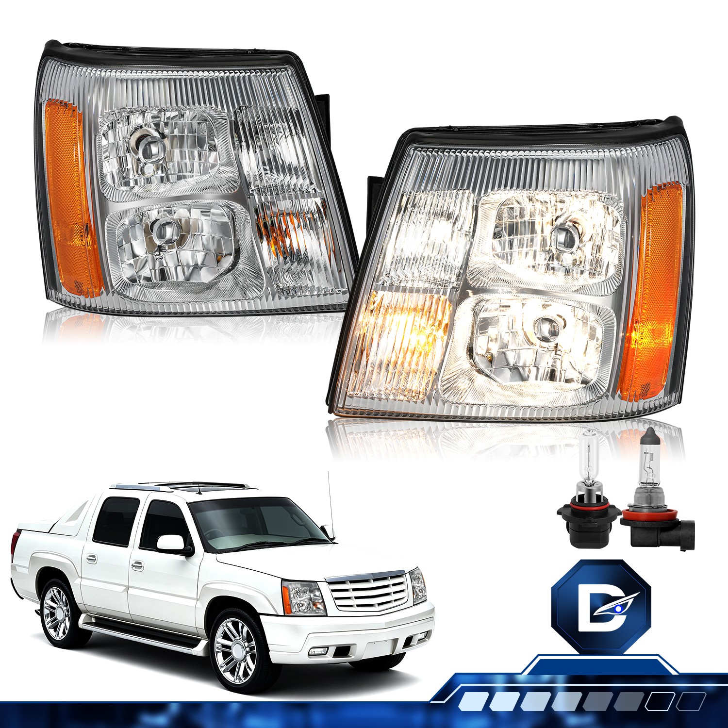 For 2002 Cadillac Escalade Halogen Headlights Replacement Headlamps L+R w/Bulbs