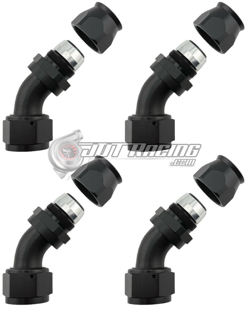 AN16 16AN PTFE 45° Degree Swivel Hose End w/ Ferrule Black CNC Aluminum (Qty 4)