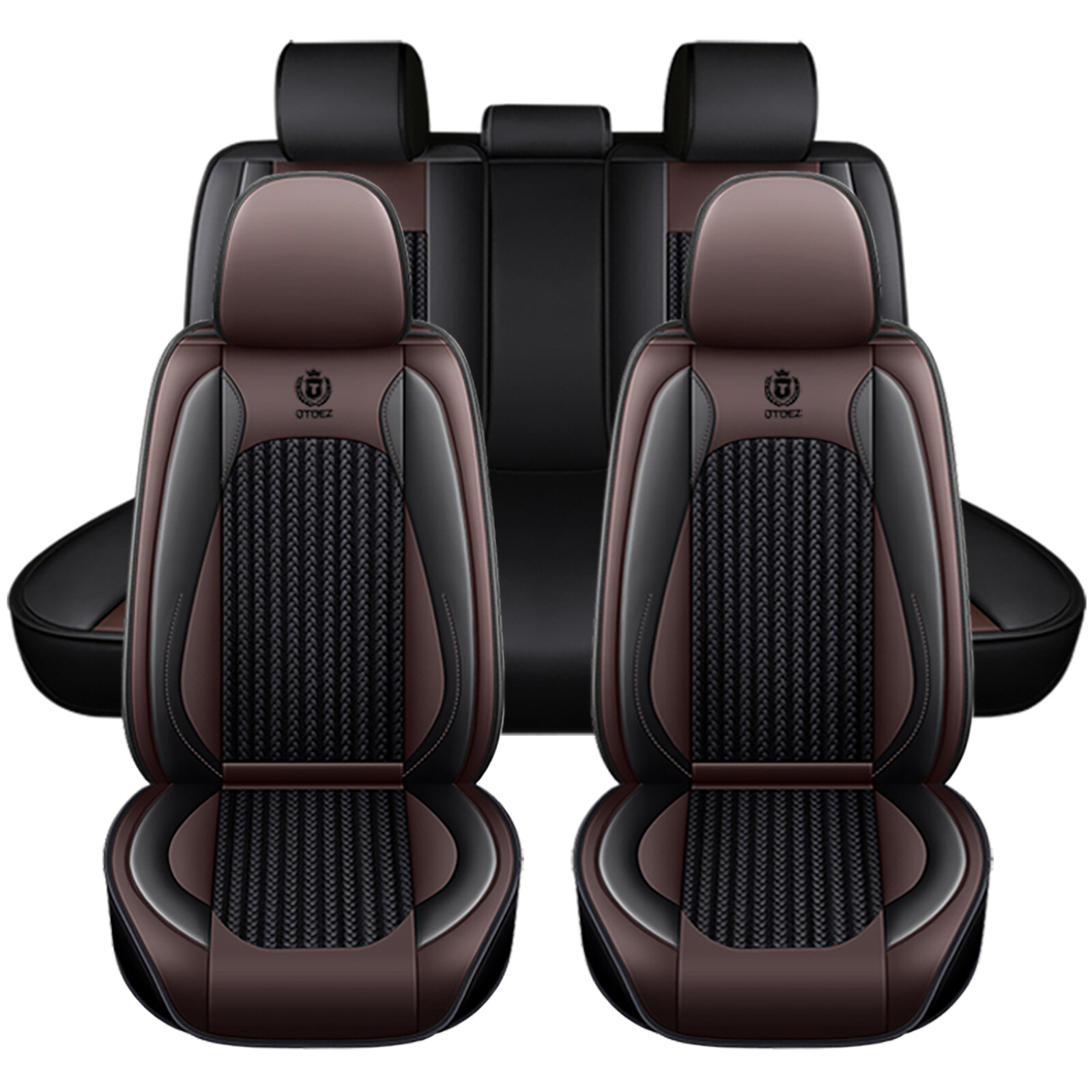 Universal Full Set Car Seat Covers PU Leather Ice Silk Non‑Slip For Sedan SUV