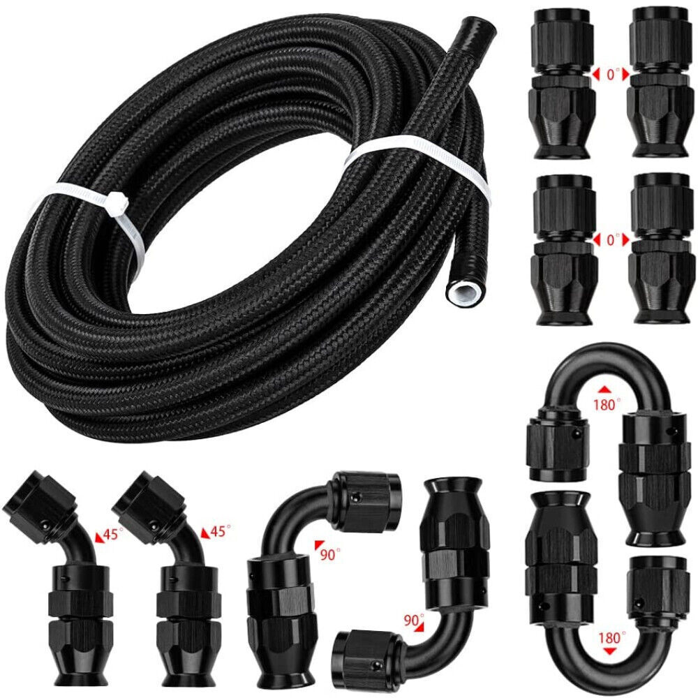 6AN-8AN-10AN Black Nylon E85 PTFE Fuel Line 10-30FT w/6 or 10 Fittings Hose Kit 6AN-8AN-10AN Black Nylon E85 PTFE Fuel Line 10-30FT w/6 or 10 Fittings Hose Kit