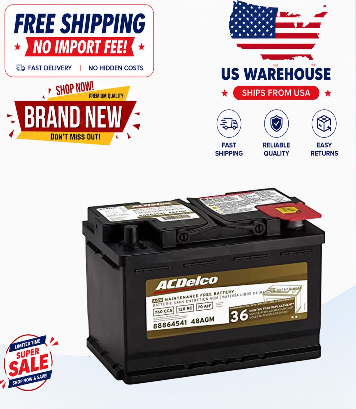 ACDelco 48AGM Automotive Battery with 36 Month Warranty and 760 CCA - SALE OFF ACDelco 48AGM Automotive Battery with 36 Month Warranty and 760 CCA - SALE OFF