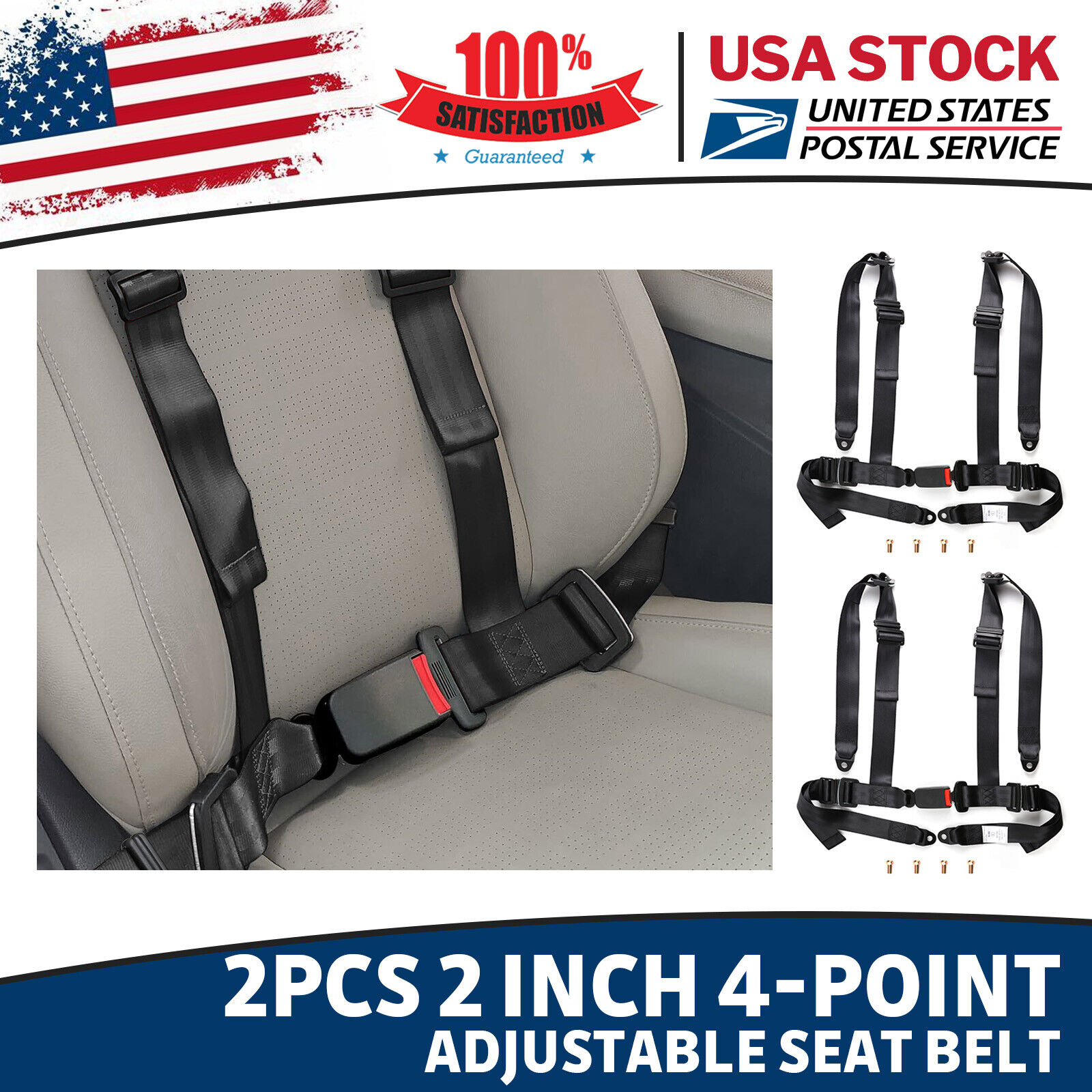 2x Universal 4-Point Harness Sport Quick Release Safety Seat Belt for Racing Car