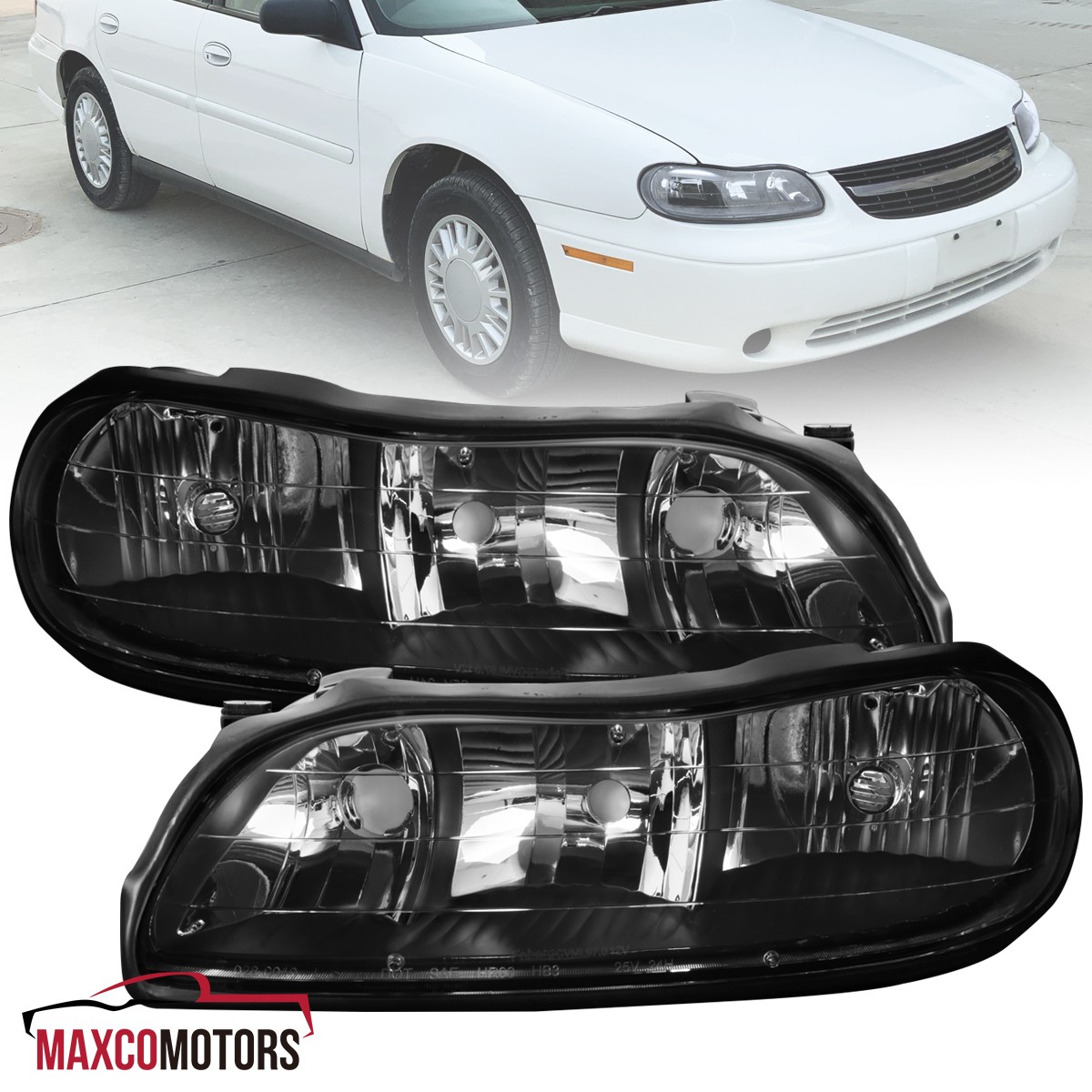 Black Headlights Fits 1997-2003 Chevy Malibu Headlamps Assembly Left+Right 97-03 Black Headlights Fits 1997-2003 Chevy Malibu Headlamps Assembly Left+Right 97-03