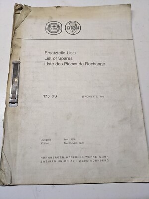 HERCULES 175GS W/ SACHS 1752/7A LIST OF SPARES PART BOOK 1976 Manual HERCULES 175GS W/ SACHS 1752/7A LIST OF SPARES PART BOOK 1976 Manual