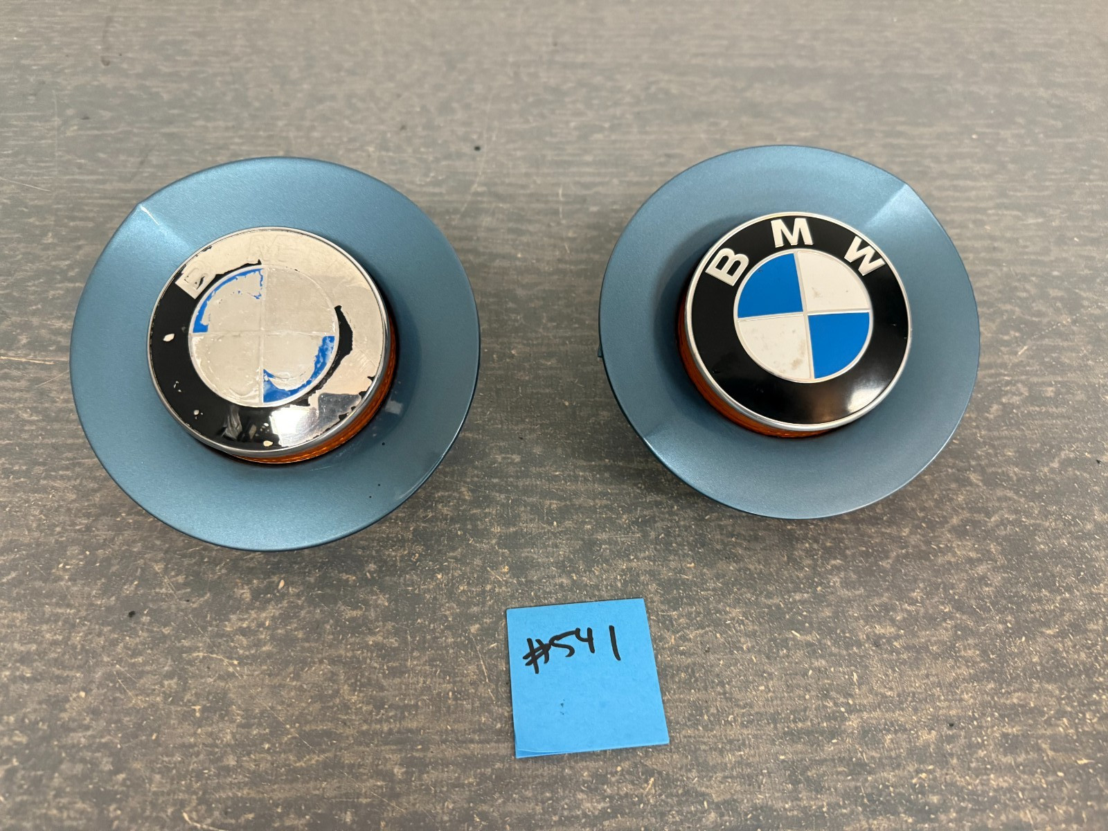2003-2005 BMW Z4 OEM Left & Right Fender Turn Signal Emblems  MALDIVES BLUE