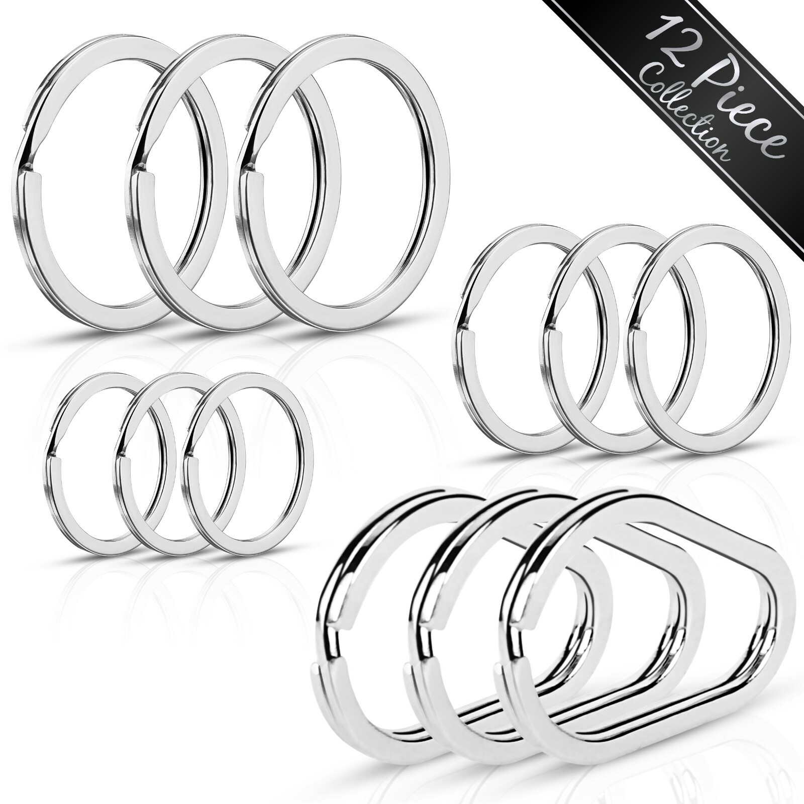 (12pcs) Assorted Key Rings - Unique Oval Rings, Assorted Split Rings, Keyrings