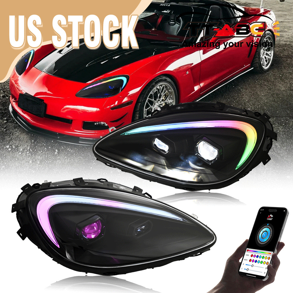2x RGB LED Headlights For Chevrolet Corvette C6 2005-2013 Front Lamps Assembly