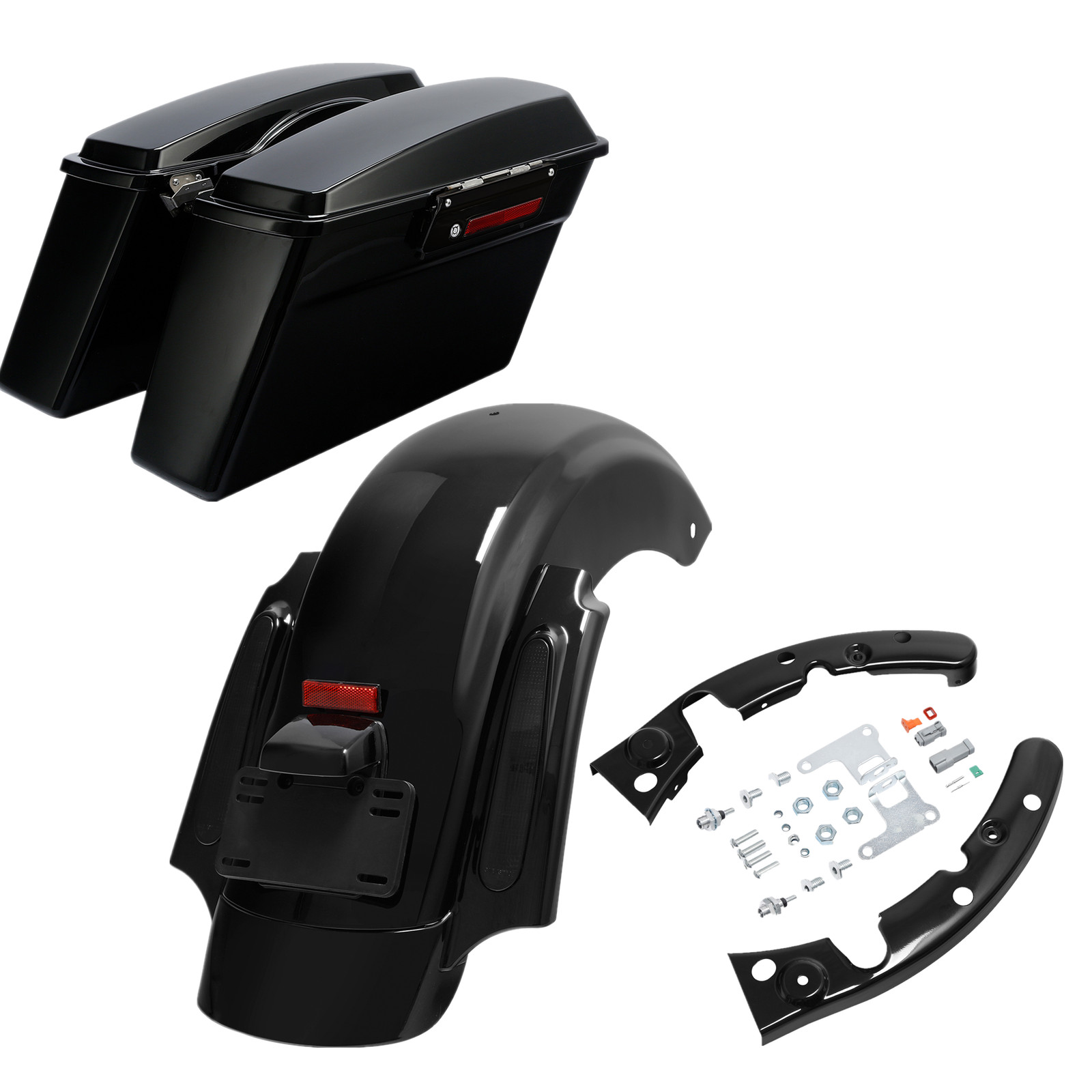 Black Hard Saddlebags Rear Fender For Harley Touring Electra Road Glide 09-13 12