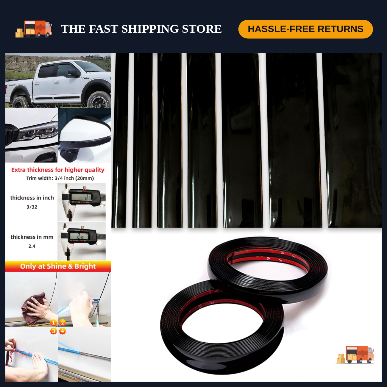 16Ft Glossy Black Auto Molding Trim - Extra Thick Decorative Strip for Bumpers, 16Ft Glossy Black Auto Molding Trim - Extra Thick Decorative Strip for Bumpers,