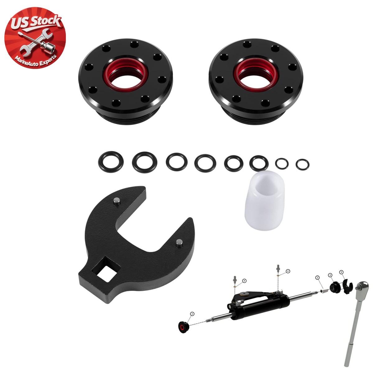 Seastar Front Mount Steering Cylinder Seal Kit w/ Pin Wrench Fits HC5340 HC5341