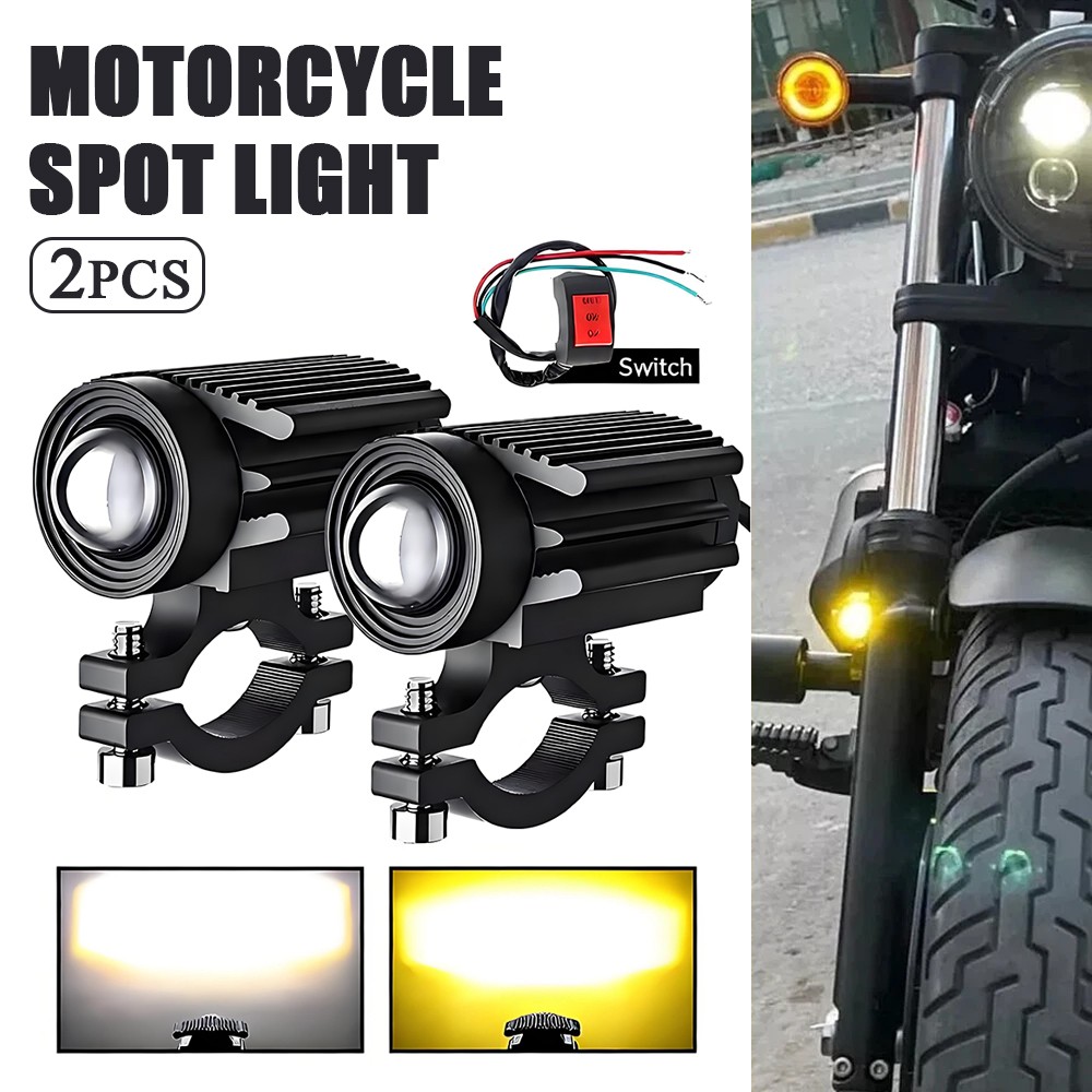100W 10000LM LED Motorcycle Driving Auxiliary Spot Light Fog Lamp White+Amber