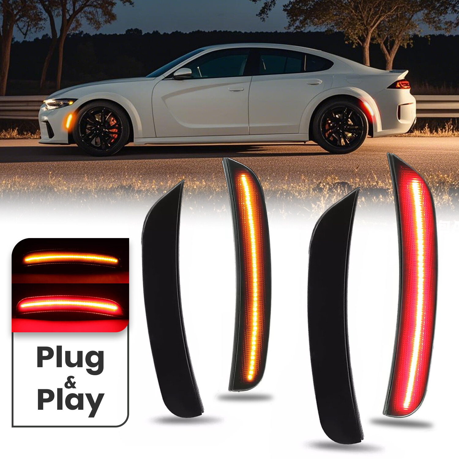 4X Smoked Front Rear LED Side Bumper Marker Lights For Dodge Charger 2015-2023 4X Smoked Front Rear LED Side Bumper Marker Lights For Dodge Charger 2015-2023