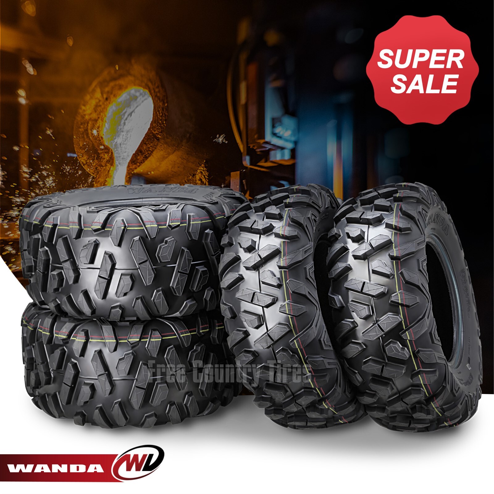 Set 4 WANDA ATV UTV Tires AT 26x9-12 Front & 26x10-12 Rear 6PR Bighorn Style