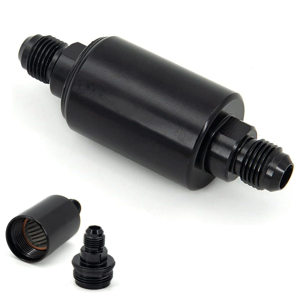 Universal -6AN Inline Fuel Filter High Flow 100 Micron Cleanable AN6 6AN Black