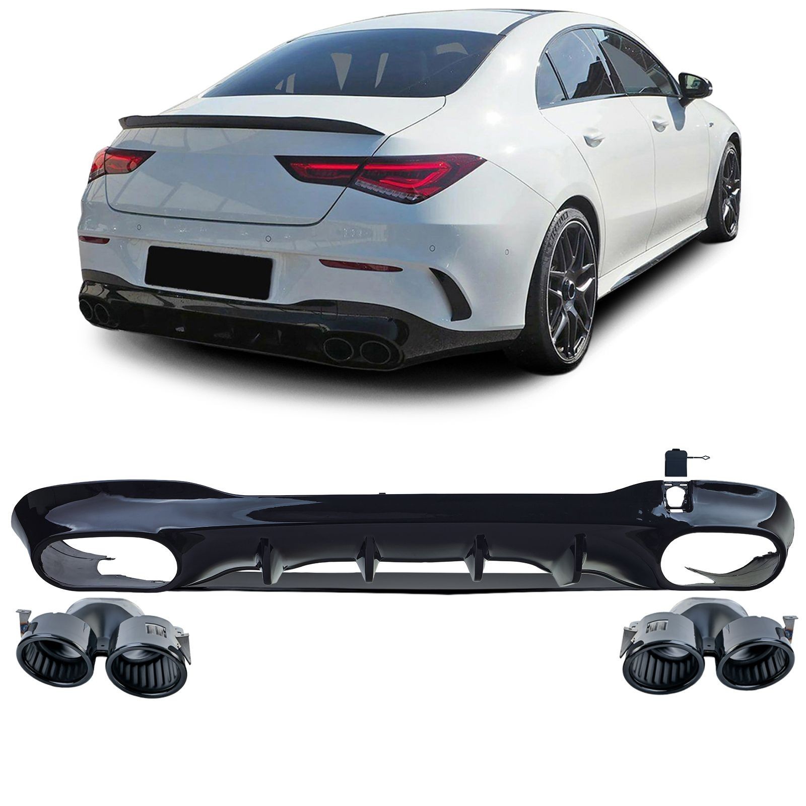 ANG look Sport rear diffuser with black tailpipes for Mercedes CLA C118 X118 201