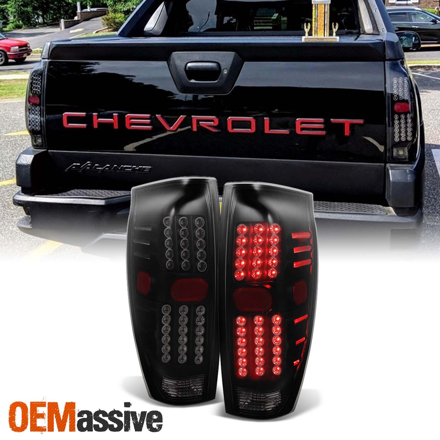 Fit 2002-2006 Chevy Avalanche 1500 | 2500 L + R Black Smoked LED Tail Lights
