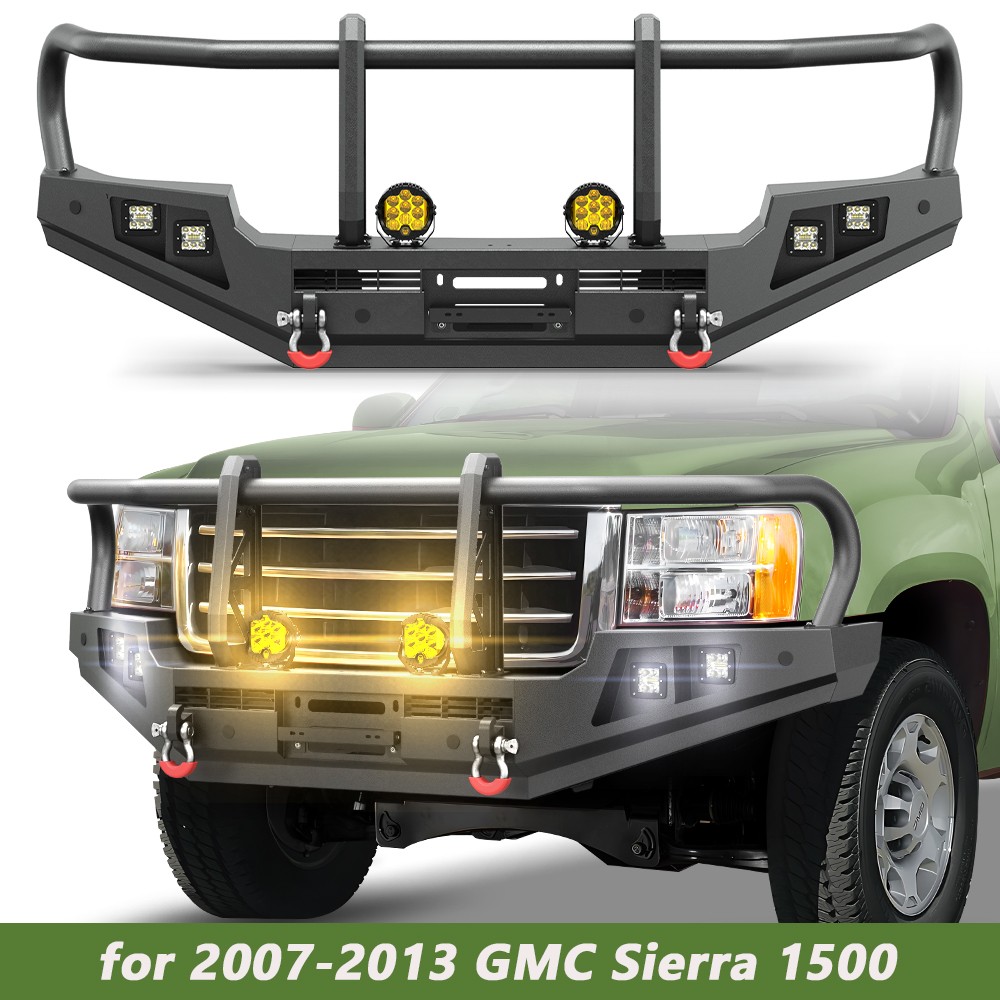 For 2007-13 GMC Sierra 1500 Front Bumper With Winch Plate Grill Bar Light Drings