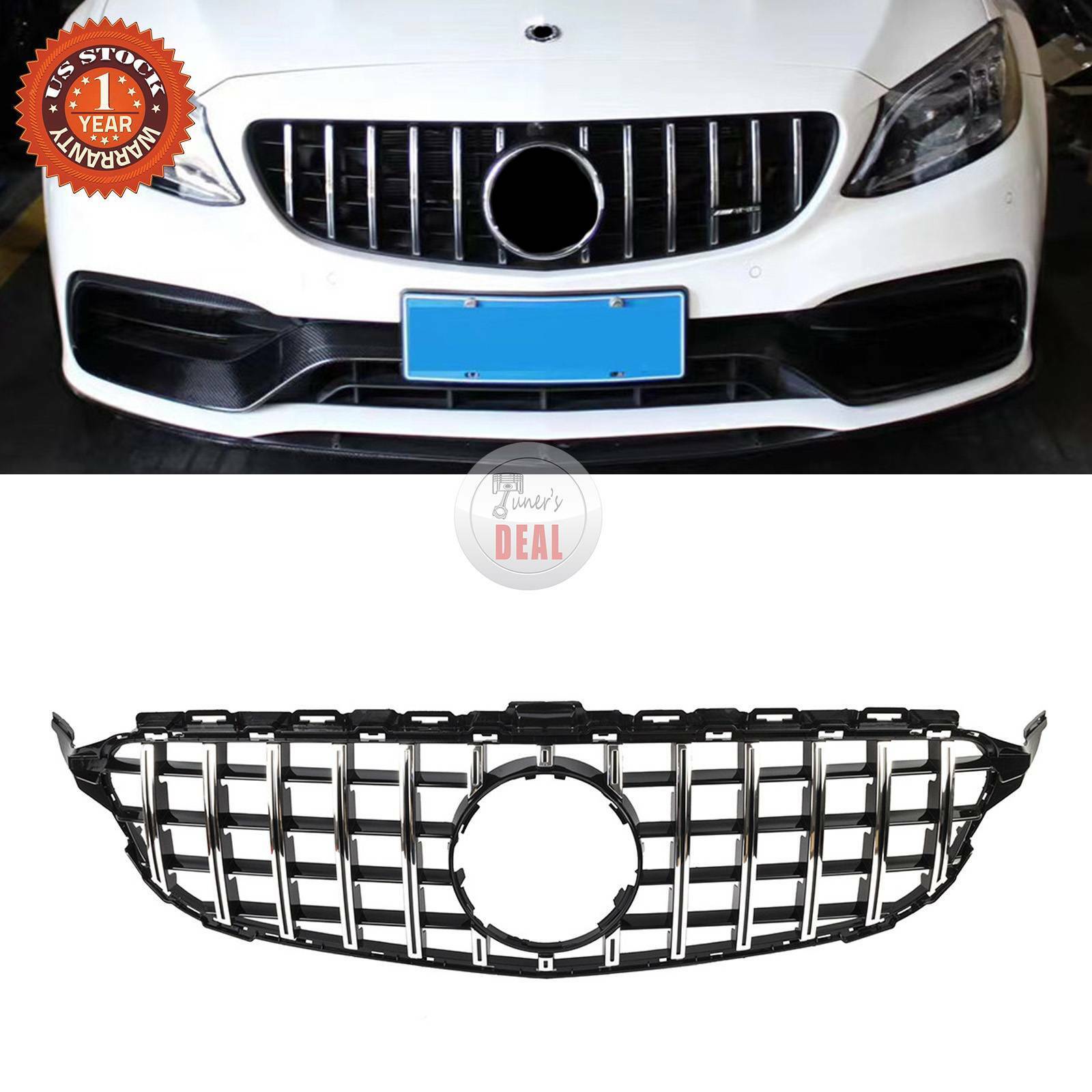 Silver GTR AMG Grille Front Bumper For 2015-2018 Mercedes W205 C180 C200 C300