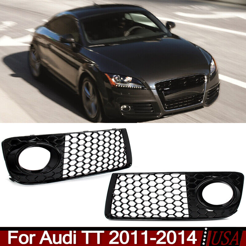 For Audi TT 2011-2014 Honeycomb Front Bumper Fog Light Grille Cover Gloss Black