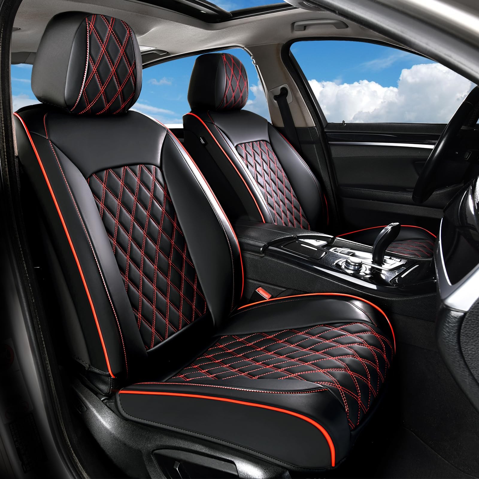 Huidasource Front Seat Covers, Full-Cover Leather Driver Seat Cover, Side Stretc Huidasource Front Seat Covers, Full-Cover Leather Driver Seat Cover, Side Stretc