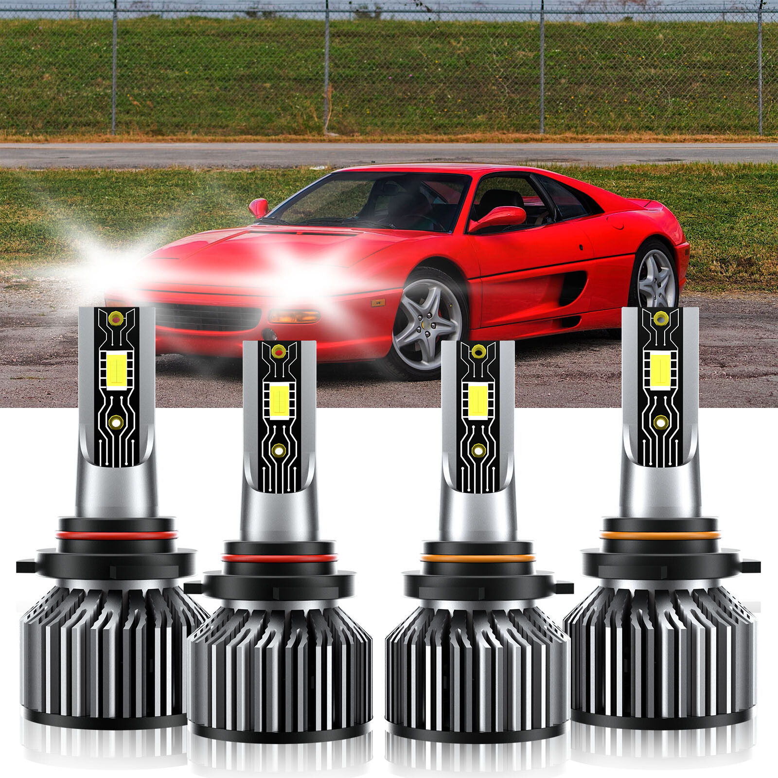 For Ferrari F355 Berlinetta 1994-1996 4X 9005 9006 LED Headlight Bulbs 6500K