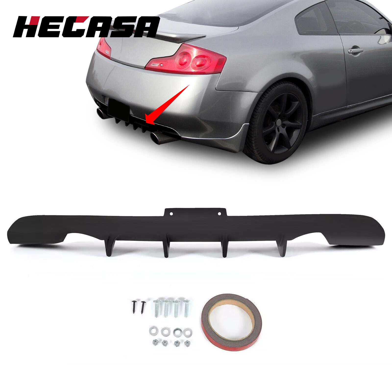For Infiniti G35 Coupe 2003-2006 JDM Style 4-Fins Rear Bumper Lower Diffuser Lip