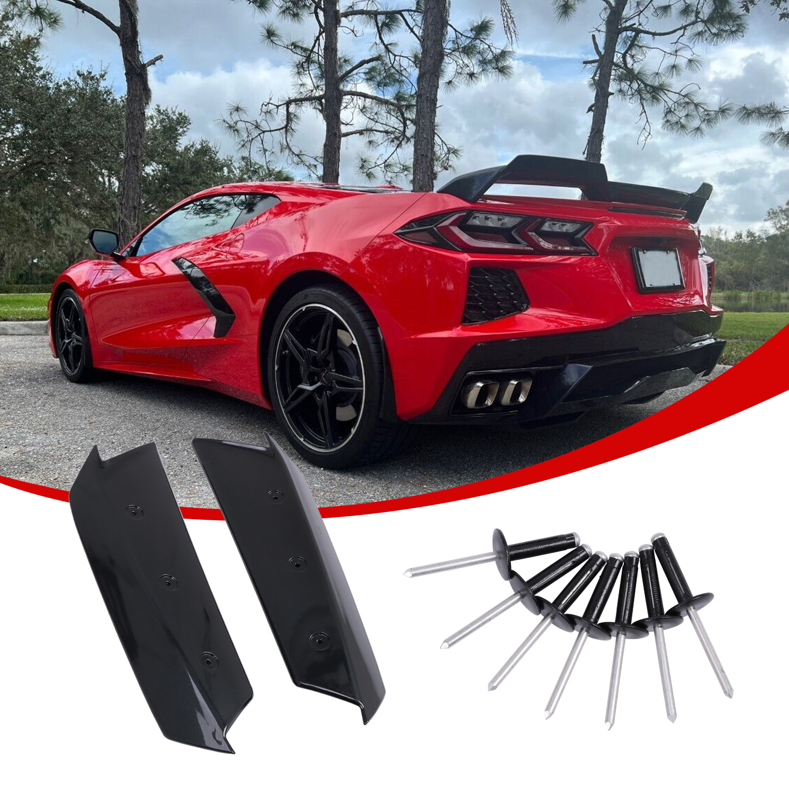 2 Pcs Carbon Flash Black Rear Spoiler Wing Wickers For Corvette C8 2020-up
