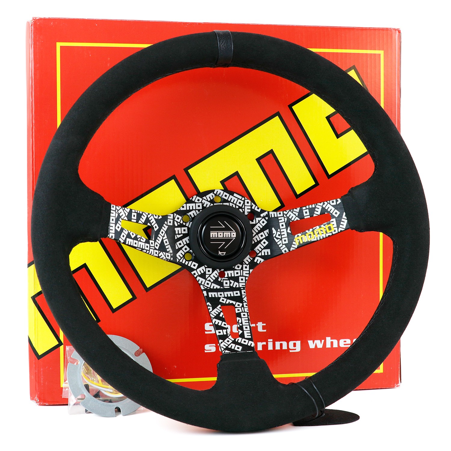 Momo ULTRA BLACK 350mm Deep Dish Suede Leather Sport Steering Wheel