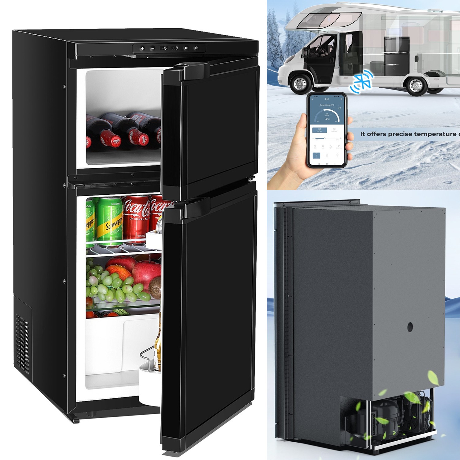 AC110 DC 12v Fridge 2.8cu Ft/80l Rv Refrigerator Wireless Bluetooth For Truck Rv