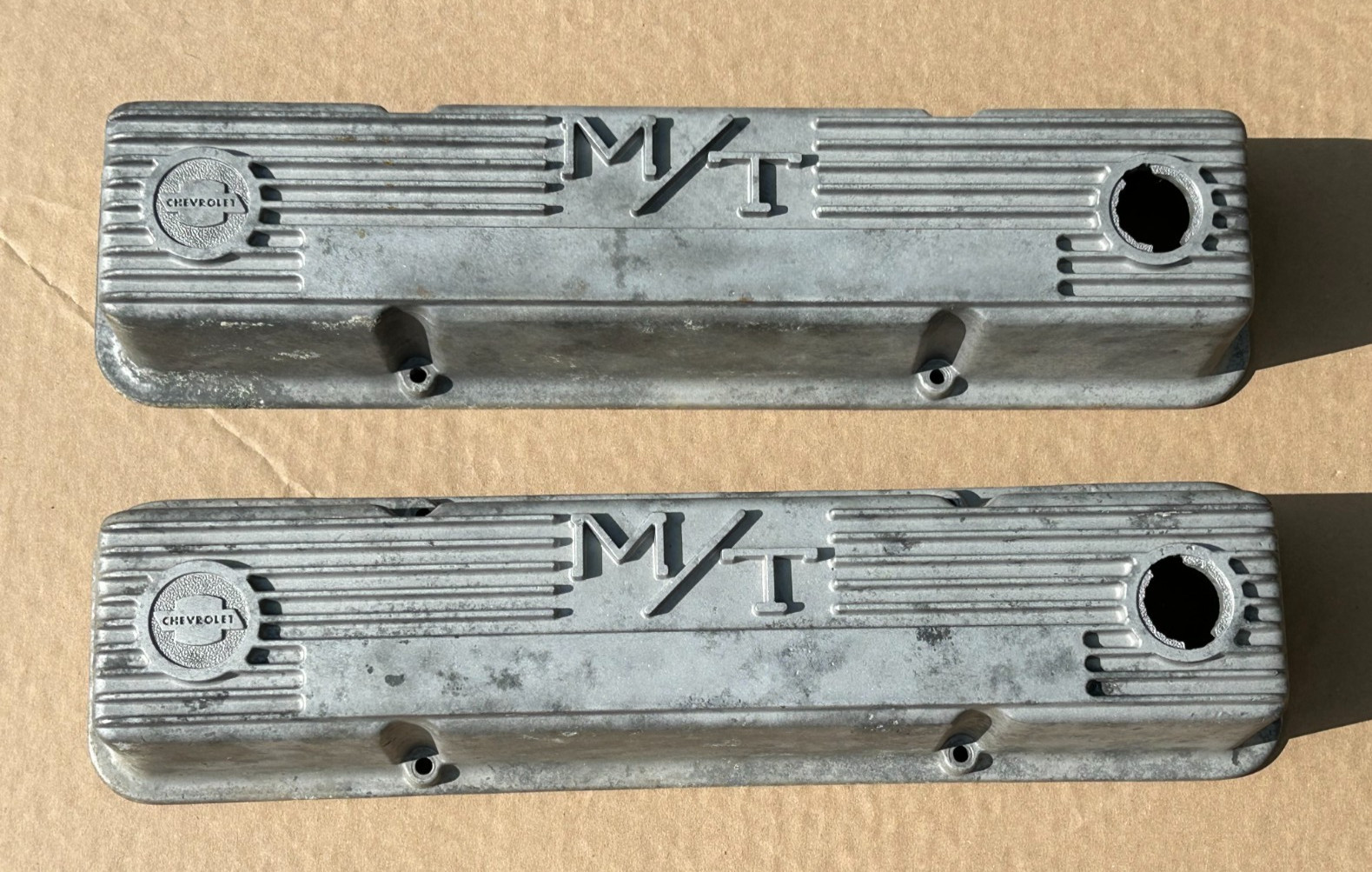 Vintage M/T Mickey Thompson Finned Aluminum Valve Covers Chevrolet SBC 283-350