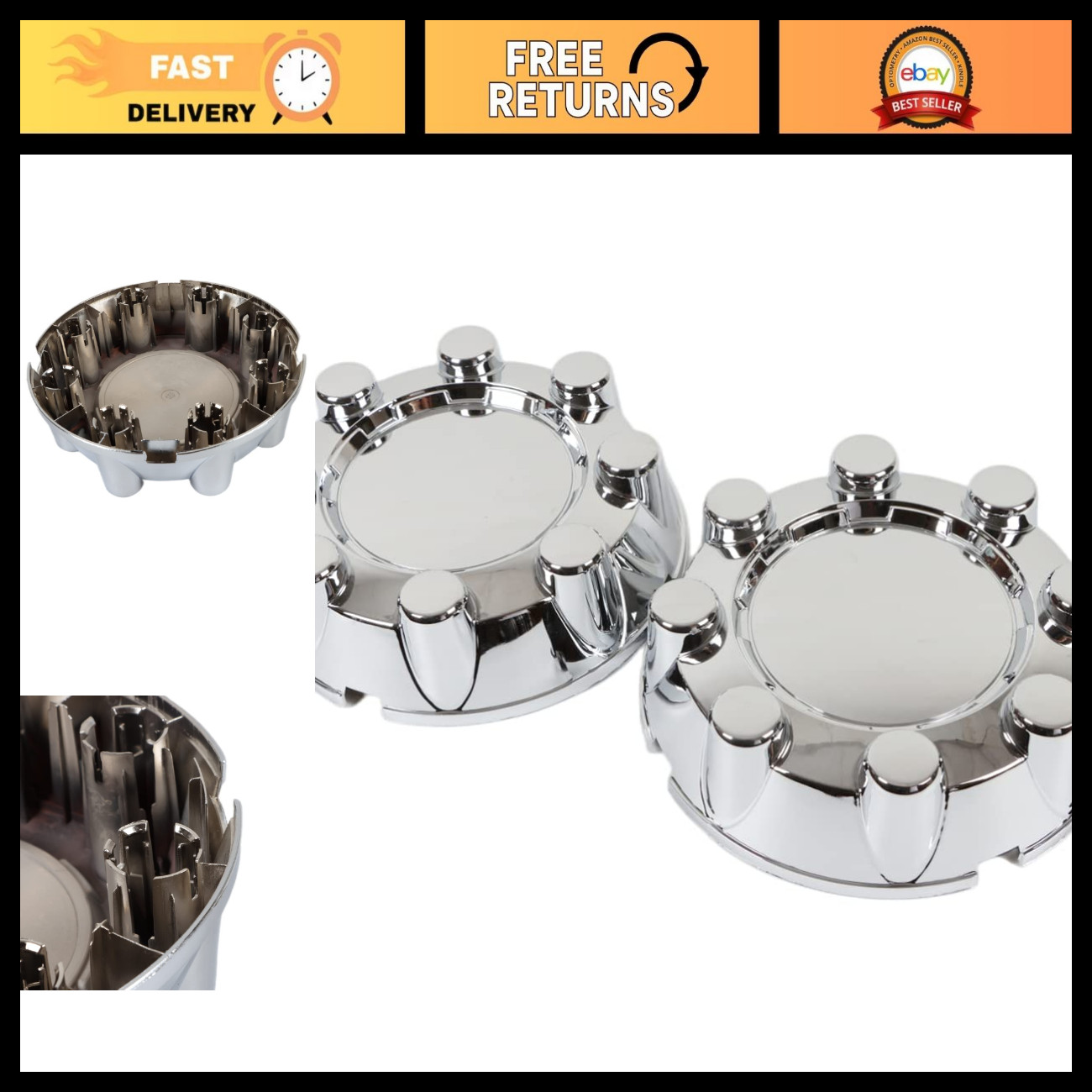2PC Chrome Wheel Center Caps for F250 F350 SD 4x4 - 8 Lug Rim Covers & Hubs