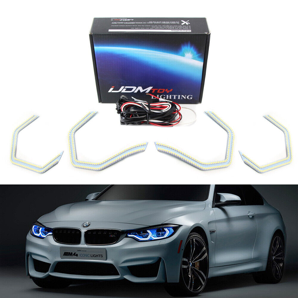 Xenon White Concept M4 Iconic Style LED Angel Eye Kit w/Relay Wirings For BMW