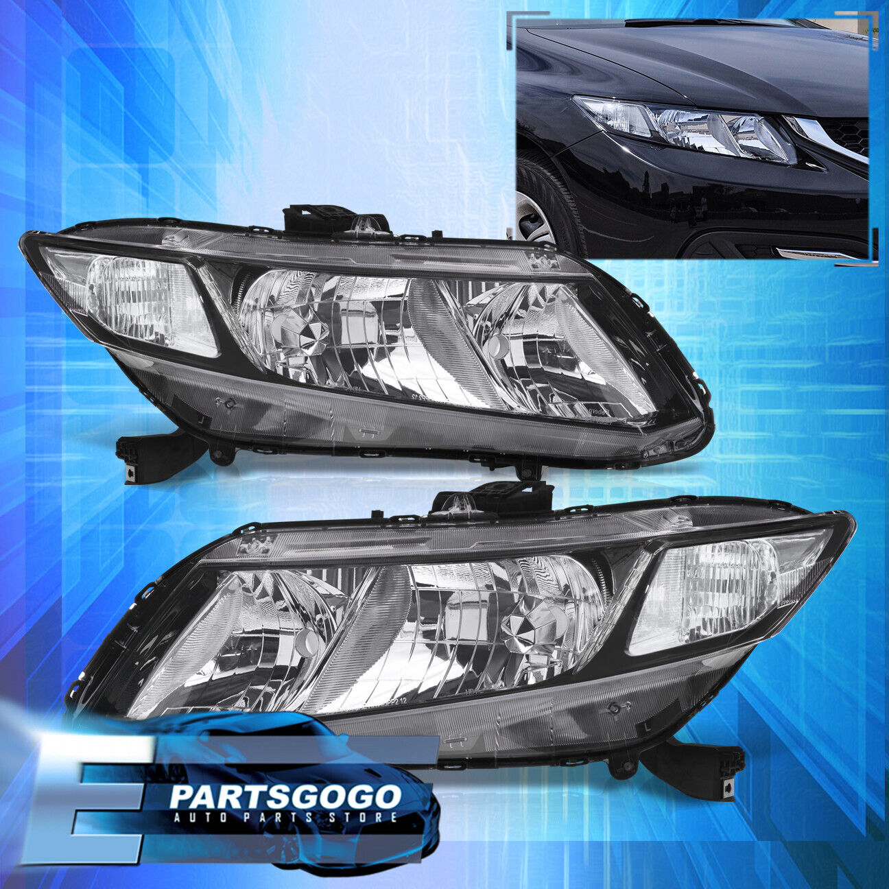 For 12-15 Civic Sedan FB6 4DR / 12-13 Coupe FG4 2DR Headlights Lamps Pair Black