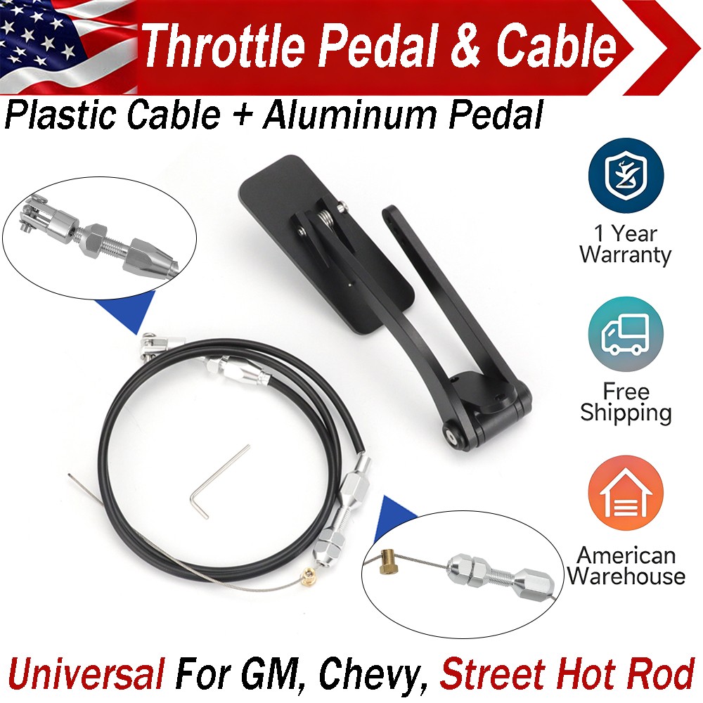 Universal Black Aluminum Gas Pedal + Black Throttle Cable Kit For Street Hot Rod