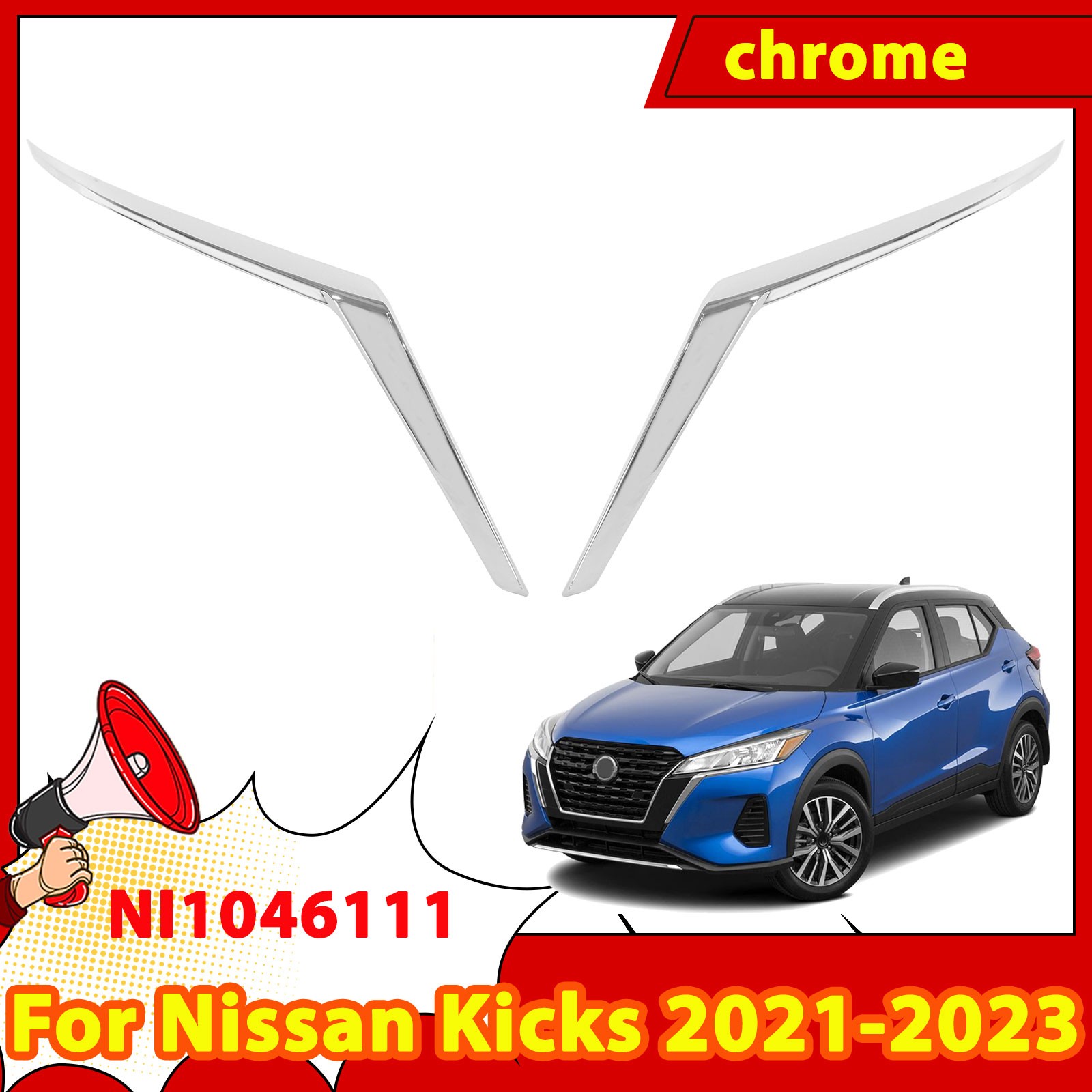 Fits 2021-2023 Nissan Kicks New Front Bumper Side Chrome Molding Trim Left Right Fits 2021-2023 Nissan Kicks New Front Bumper Side Chrome Molding Trim Left Right