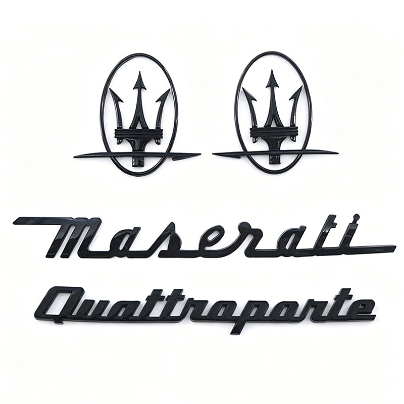 4PCS Gloss Black Emblem For Maserati Quattroporte RH & LH Side Trunk  Badge Set