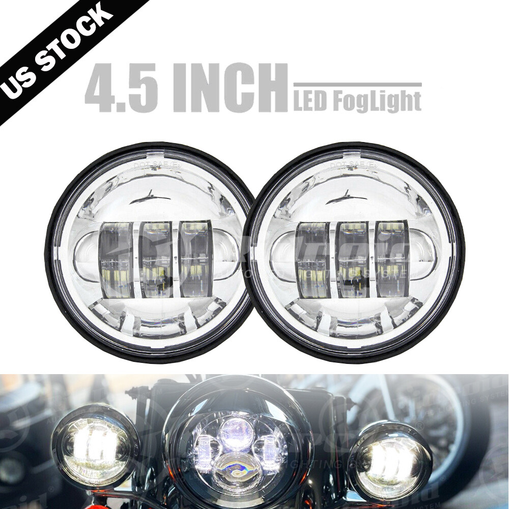 Pair 4.5\'\' 4-1/2 Inch Chrome LED Spot Fog Passing Light For Motorcycle
