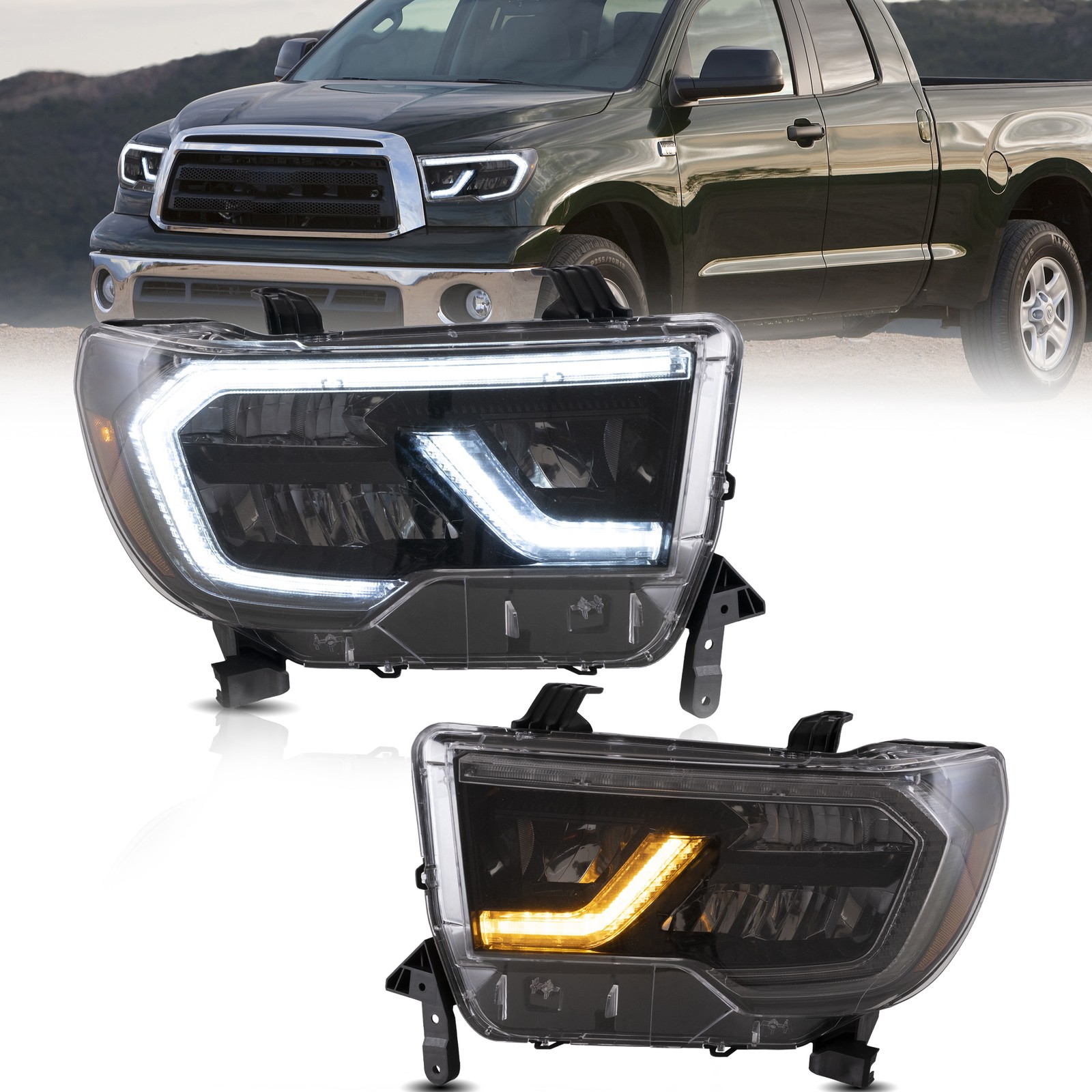 2*VLAND LED Headlights For 2007-13 Toyota Tundra &2008-2020 Sequoia Sequent lamp