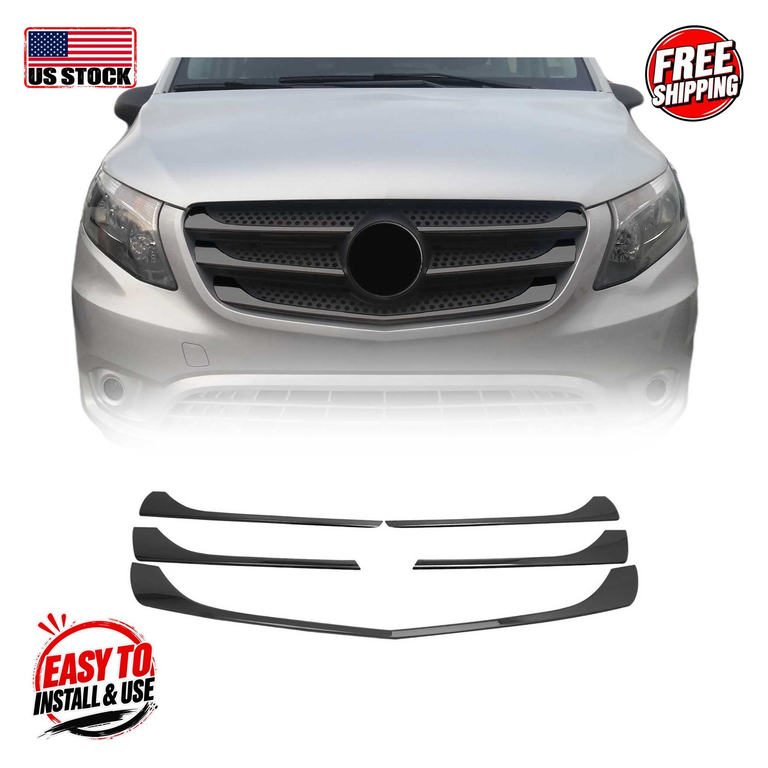 MERCEDES VITO W447 2014-2019 PRE FLFront Grill S.Steel Gloss Dark 5 Pcs