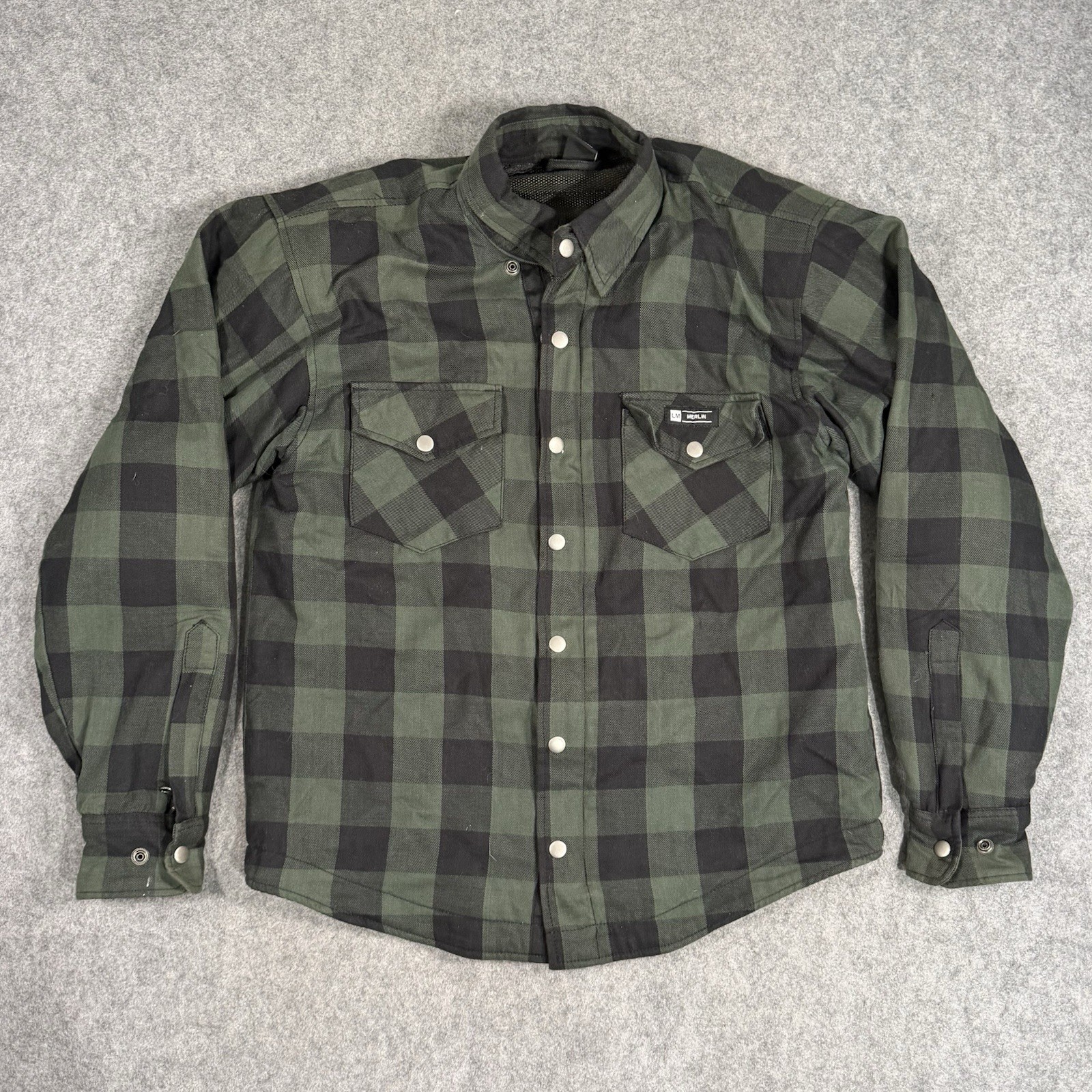 Merlin Axe Riding Shirt Jacket Plaid Green Mens Size M Made with Kevlar