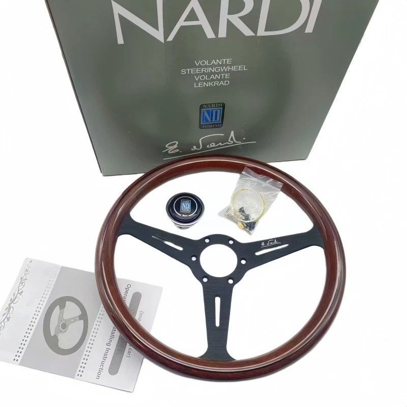 NARDI ND Classic 360mm Steering Wheel Mahogany Wood with Black Spokes Brand New