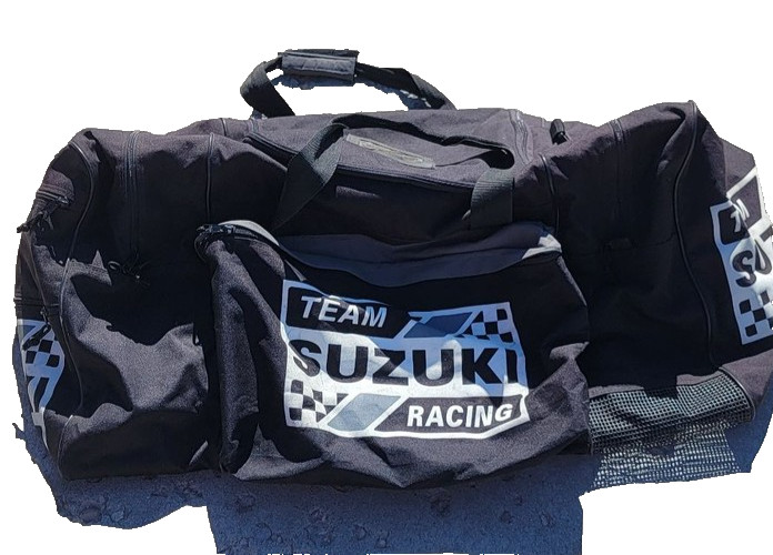 Team Suzuki Racing Duffel Bag Large Black Sports Gear Travel Gym Heavy Duty Team Suzuki Racing Duffel Bag Large Black Sports Gear Travel Gym Heavy Duty