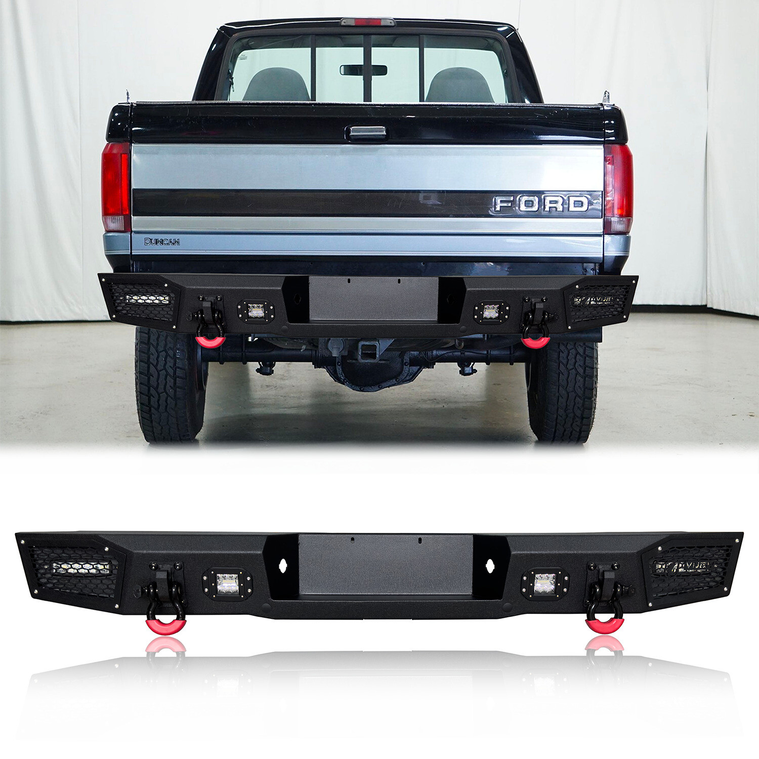 For 1992-1997 Ford F150/F250/F350 New Rear Bumper with LED Lights + D-Rings
