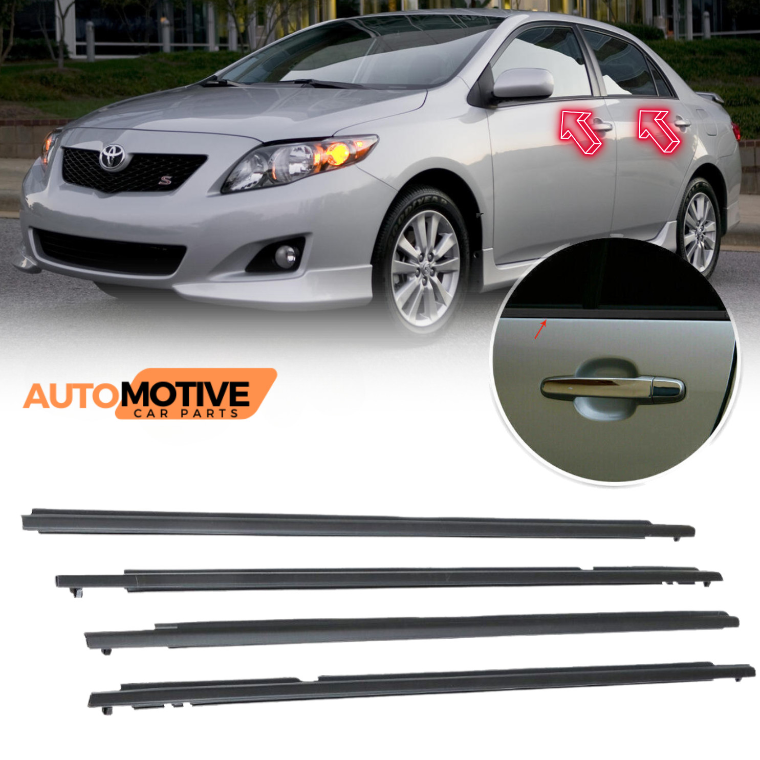 For 2009-2012 Toyota Corolla 4 Pc Weather Strips Window Moulding Trim Seal Belt