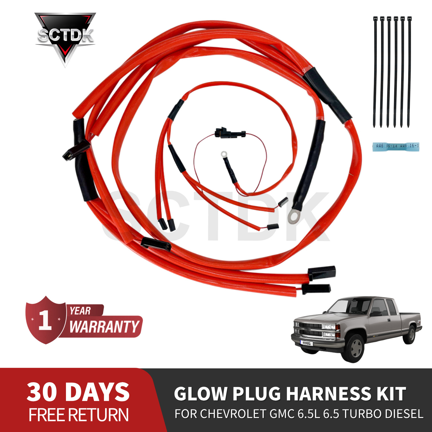  Red Glow Plug Harness Kit For Heavy Duty Chevrolet GMC 6.5L Turbo Diesel