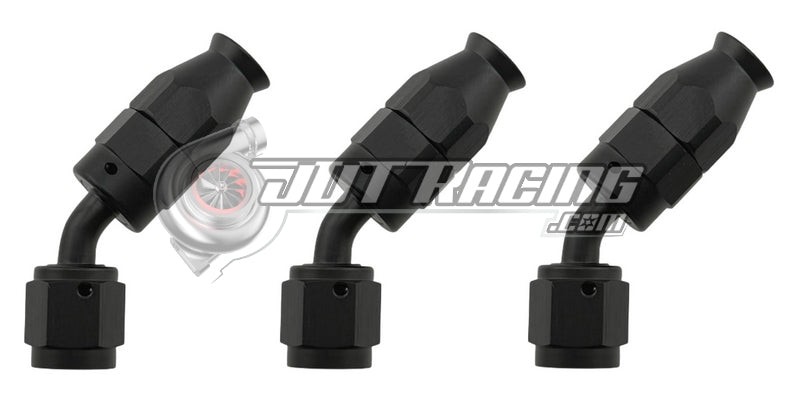 AN3 3AN 45° Degree PTFE Teflon Swivel Hose End Black AN Fitting E85 Flex (Qty 3)